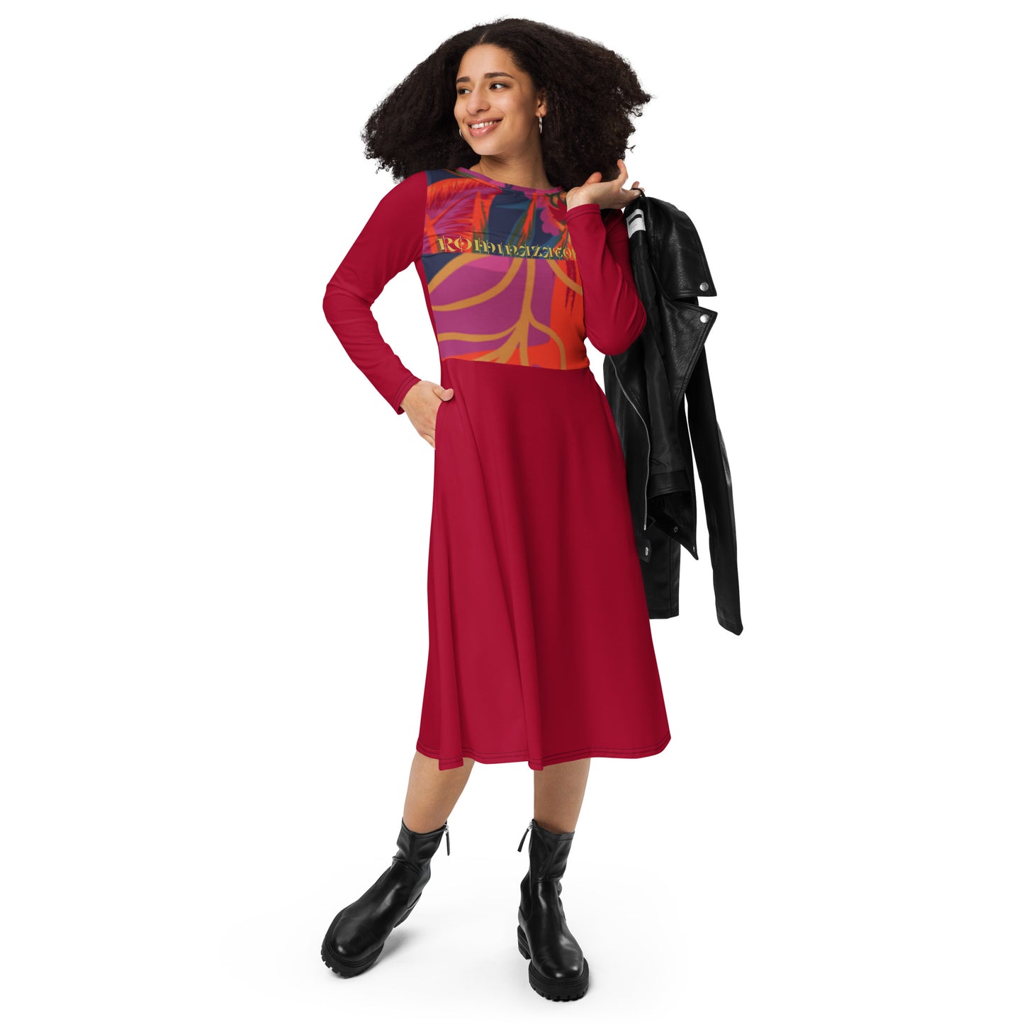 Vestido midi RZ con manga larga all over