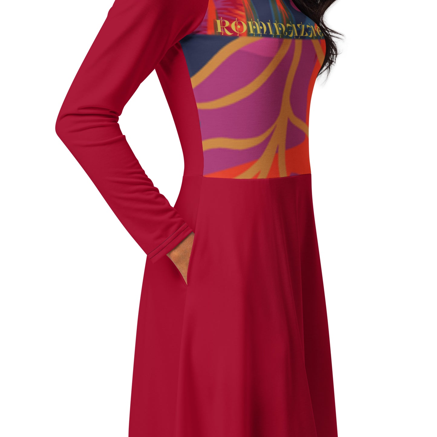 Vestido midi RZ con manga larga all over
