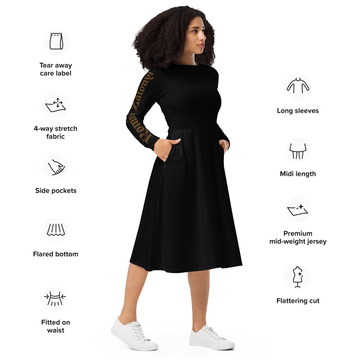 Vestido midi negro liso RZ