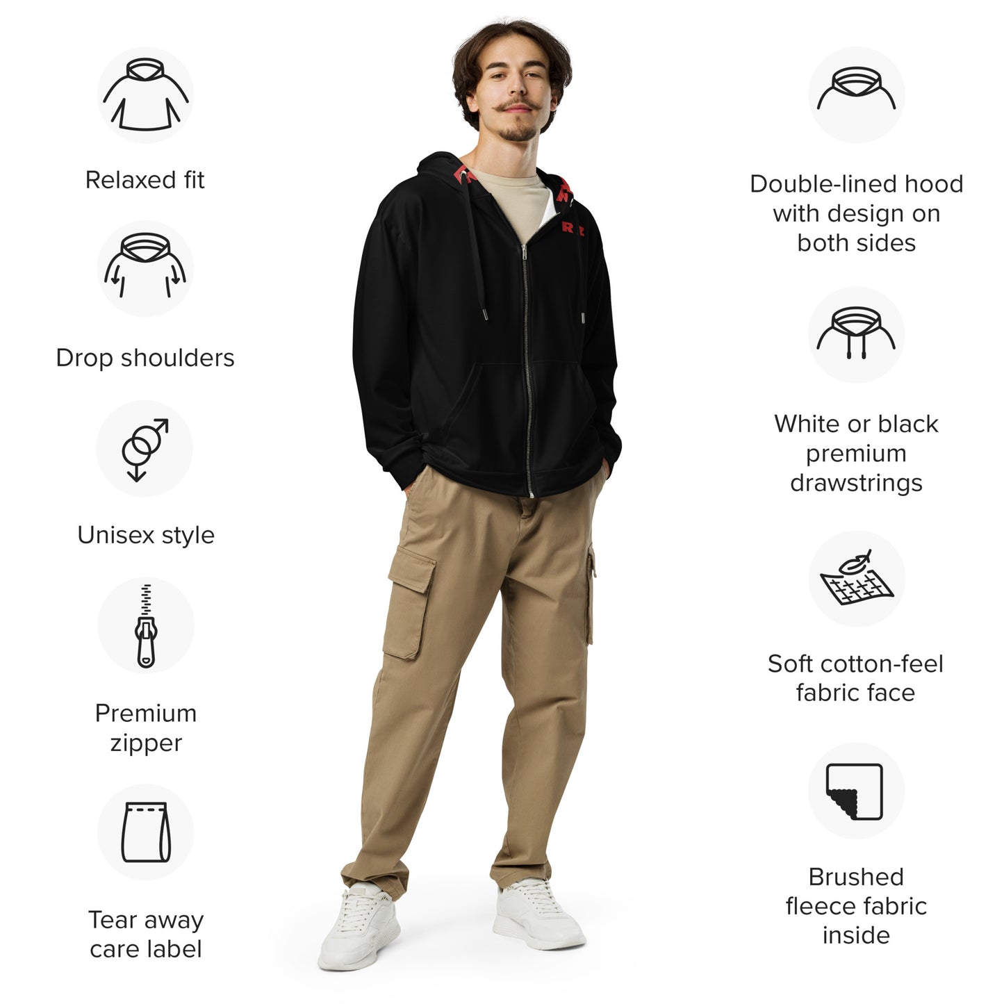 Sudadera RZ con capucha y cremallera, unisex