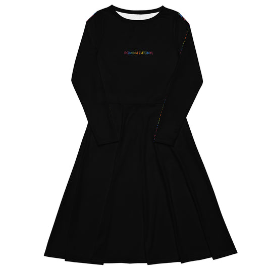 Vestido midi all over RZ, negro liso