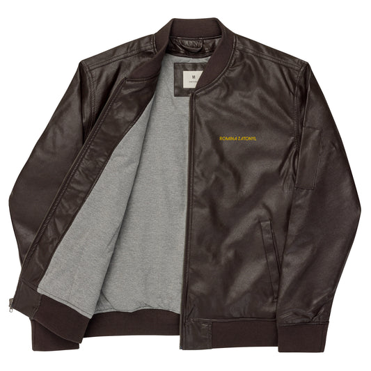 RZ embroidered vegan leather bomber jacket